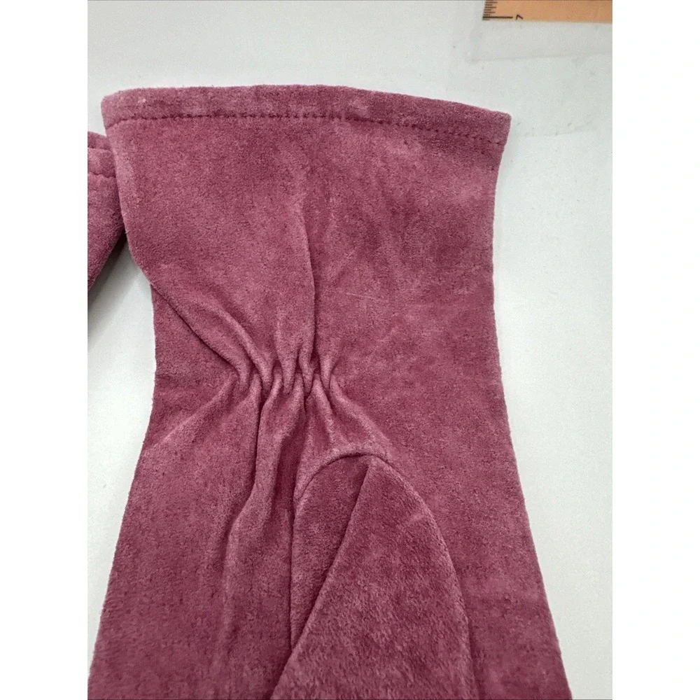 Womens Mauve Suede Mid Length Dress Gloves Elastic Wrist Topstitched Plum